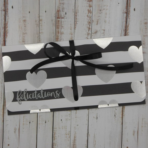 Pochette cadeau billet, chèque, place de spectacle félicitations rayures et foil fait main