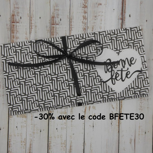 Pochette cadeau billet, chèque, place de spectacle bonne fête pères papa grand-père noir et blanc fait main