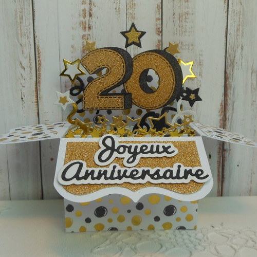 Carte Invitation Anniversaire Confettis Dorés Pop, 20 ans Fille, Couleur  modifiable