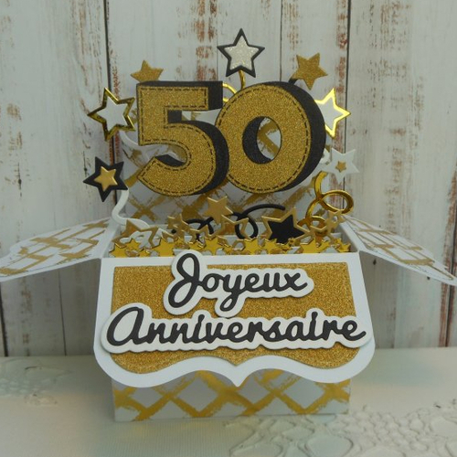 Carte Xl Anniversaire De Mariage 50 Ans Noces D Or 14 5 X 21 Modele 2 Fait Main Un Grand Marche