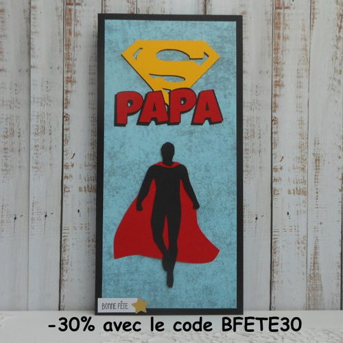 Carte bonne fête 10,5 x 21,5 super papa héro masculine homme fait main fête des pères