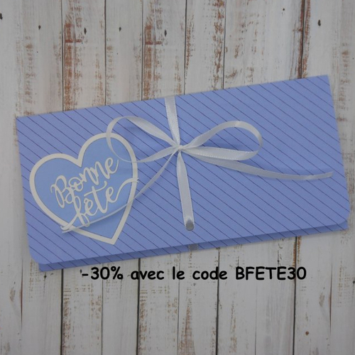 Pochette cadeau billet, chèque, place de spectacle bonne fête homme bleu et rayures fête des pères papa masculine fait main