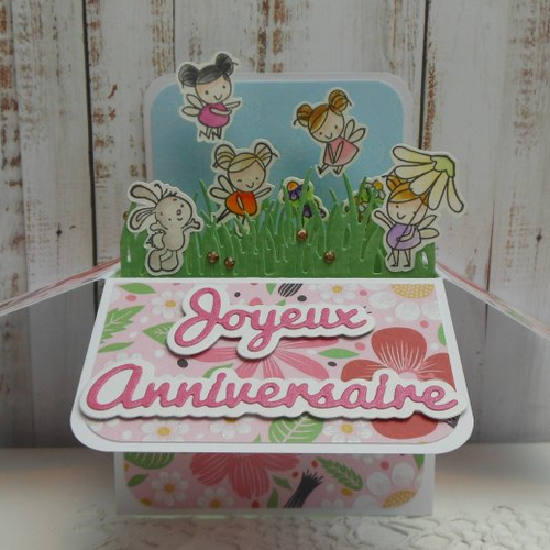 Carte anniversaire pop up boîte 3d aux petites fées rose enfant fille fait main