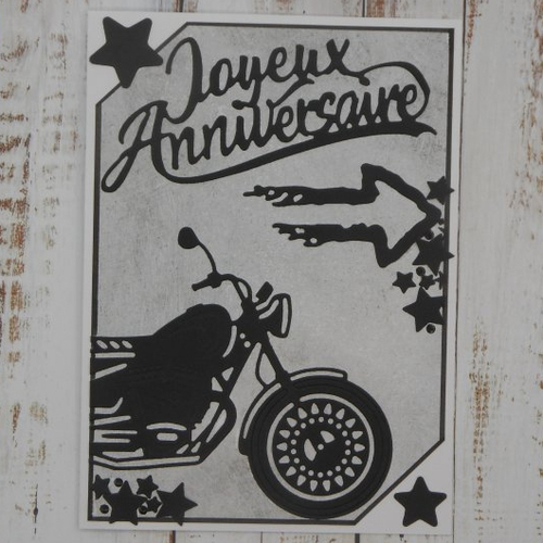 Carte anniversaire moto biker motard masculine homme noir et gris 1 fait main