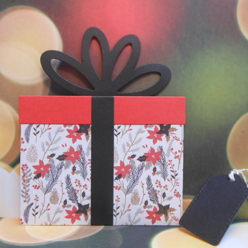 Pochette cadeau de noël pour carte cadeau poinsettias rouge noir fond blanc fait main