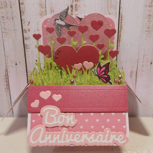 Carte anniversaire pop up boîte 3d hirondelle papillon rose fuchsia fait main