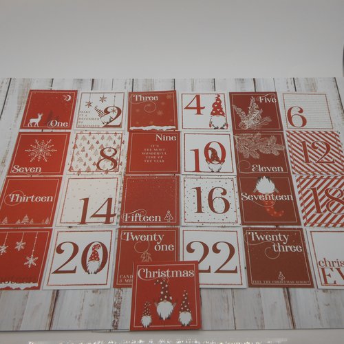 Etiquettes numérotées pour calendrier de l'avent, scrapbooking, project life rouge et blanc 2022