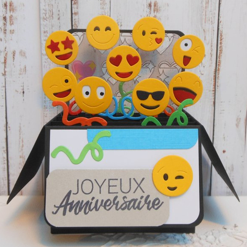 Carte anniversaire pop-up boîte 3d émojis émoticônes smileys clin d'oeil fait main
