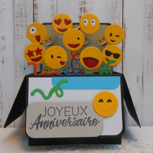 Carte anniversaire pop-up boîte 3d émojis émoticônes smileys sourire fait main