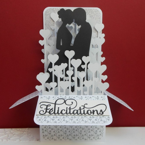 Carte mariage xl pacs pop up grande boîte 3d hauteur 20cm félicitations tête à tête fait main