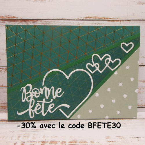 Carte bonne fête masculine homme tons de vert et coeur blanc fête des pères papa grand-père papy papi fait main