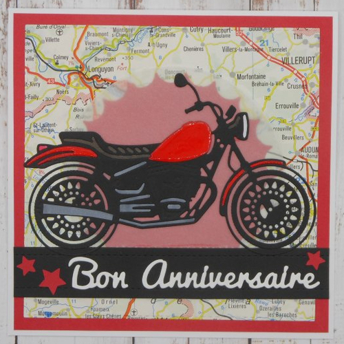 Carte anniversaire moto roadster rouge homme ou femme fait main