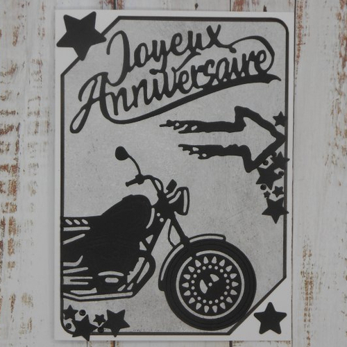 Carte anniversaire moto biker motard masculine homme noir et gris fait main