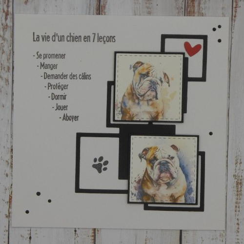 Carte la vie d'un chien bouledogue anglais en 7 leçons toute occasion anniversaire fait main
