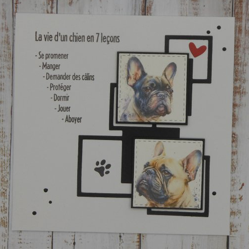Carte la vie d'un chien bouledogue français en 7 leçons toute occasion anniversaire fait main