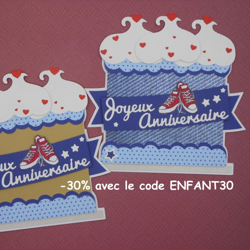 Carte anniversaire en forme de gâteau jean's baskets ado fait main