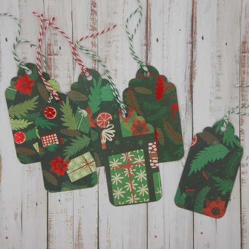 6 étiquettes cadeau de noël tons vert et rouge déco diverses