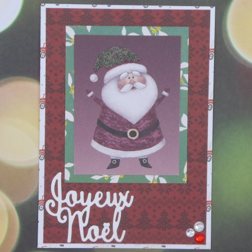 Carte de voeux joyeux petit père noël rouge et vert pour offrir carte cadeau