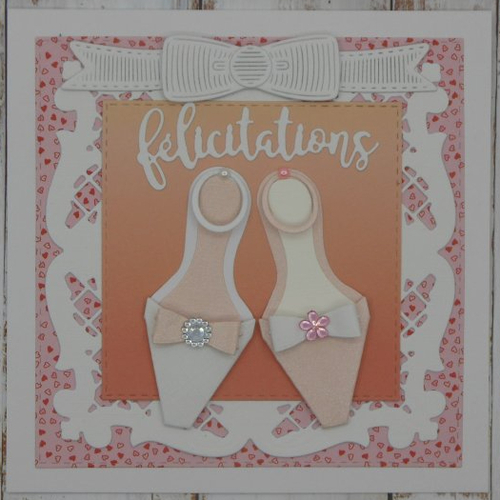 Carte félicitations mariage femmes paire de chaussures rose saumon pêche blanc fait main