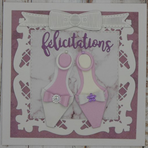 Carte félicitations mariage femmes paire de chaussures mauve violet blanc fait main