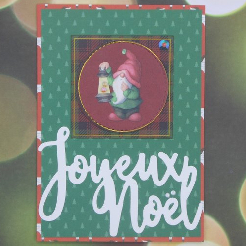 Prix mini : carte de voeux joyeux gnome de noël lanterne rouge et vert pour offrir carte cadeau