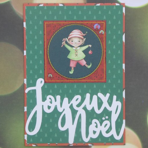 Prix mini : carte de voeux joyeux lutin de noël rouge et vert pour offrir carte cadeau