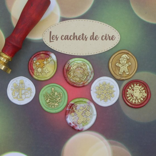 Embellissements lot de 8 cachets de cire synthétique décorés thème noël 6 pour scrapbooking carterie albums faits main