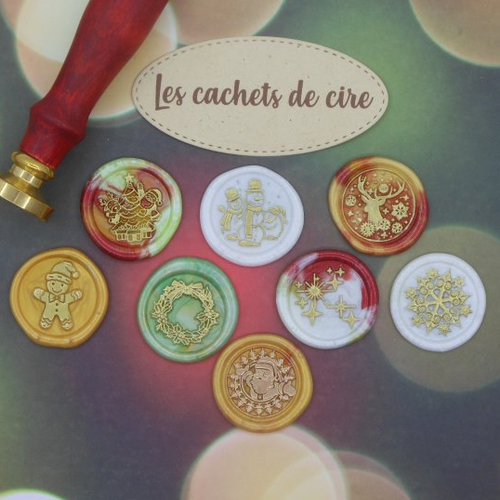 Embellissements lot de 8 cachets de cire synthétique décorés thème noël 5 pour scrapbooking carterie albums faits main