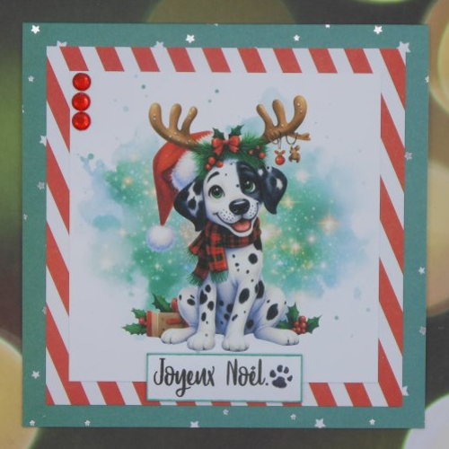 Carte joyeux noël chien dalmatien rouge et vert fait main