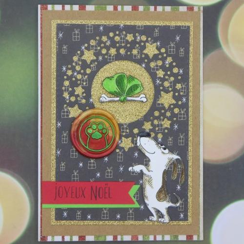 Carte de voeux pour offrir carte cadeau chèque billet chien et os vert cachet de cire joyeux noël fait main