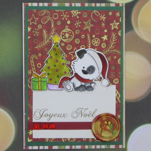Carte de noël pour offrir carte cadeau chèque billet chien et sapin cachet de cire joyeux noël fait main