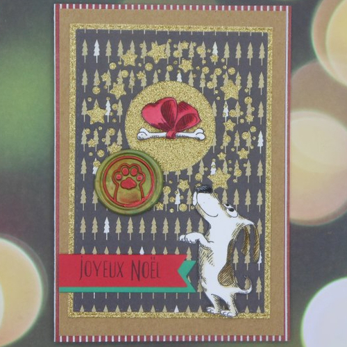 Carte de voeux pour offrir carte cadeau chèque billet chien et os rouge cachet de cire joyeux noël fait main