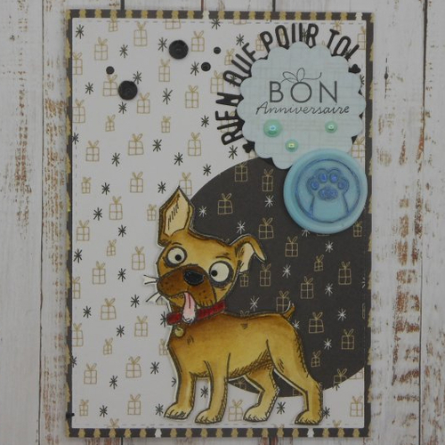 Carte anniversaire pour offrir carte cadeau chèque billet cachet sceau de cire bleu petit chien fait main