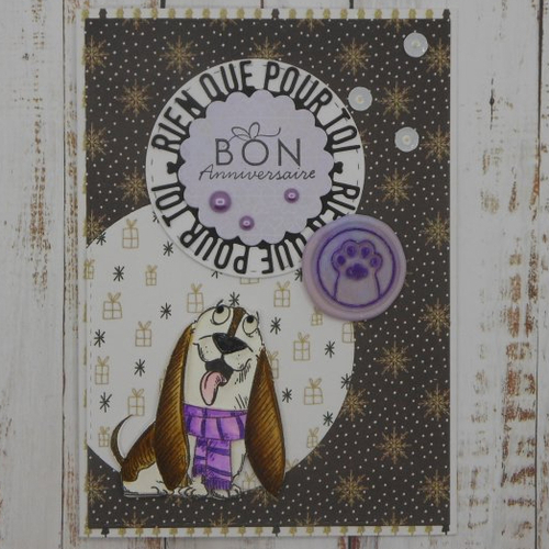 Carte anniversaire pour offrir carte cadeau chèque billet cachet sceau de cire violet petit chien fait main