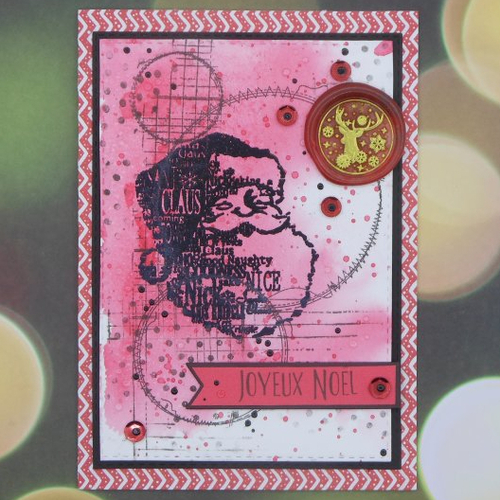 Carte de voeux père noël joyeux rouge et blanc cachet de cire fait main