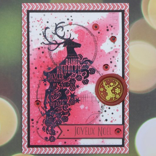 Carte de voeux renne joyeux noël cachet de cire rouge et blanc fait main