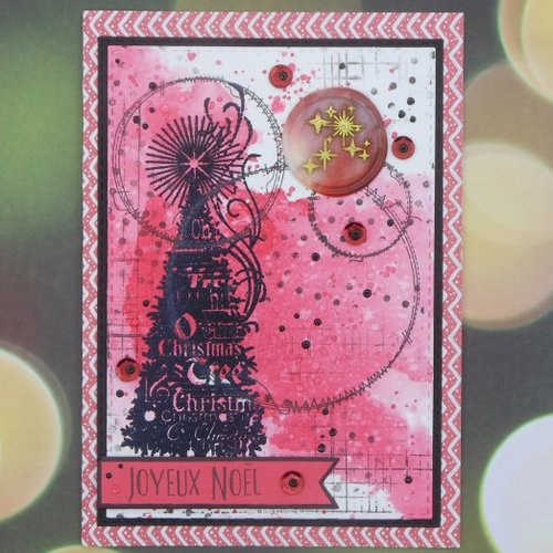 Carte de voeux sapin joyeux noël cachet de cire  rouge et blanc fait main