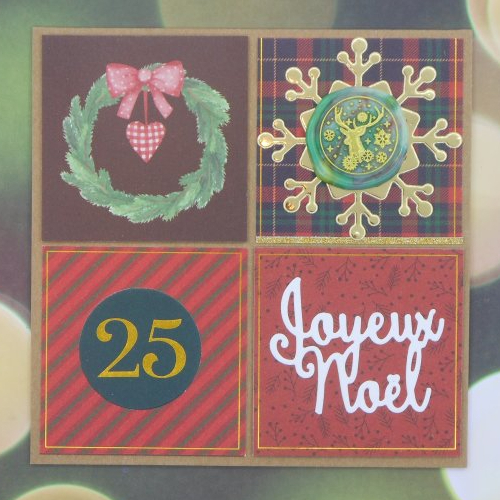 Carte de voeux joyeux noël couronne cachet de cire 25 vert kraft