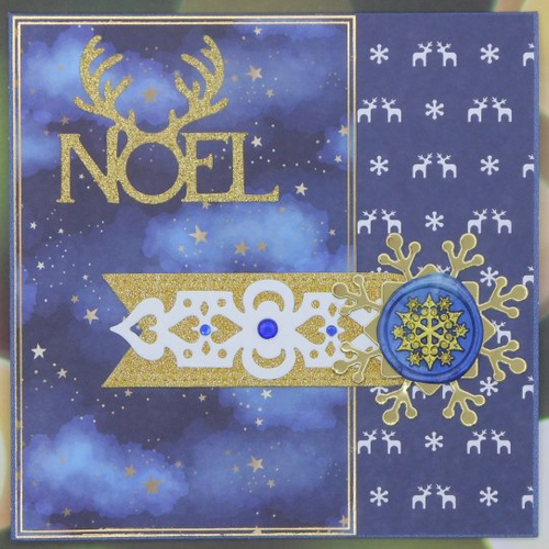 Carte de voeux 15 x 15 pour offrir carte cadeau chèque billet cachet de cire noël bleu nuit et or fait main