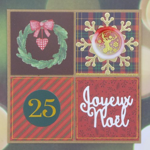 Carte de voeux joyeux noël couronne cachet de cire 25 rouge kraft