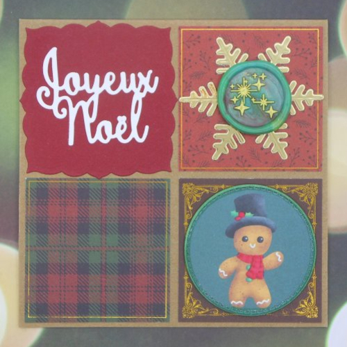 Carte de voeux joyeux noël bonhomme pain d'épices chapeau haut de forme cachet de cire étoilé vert kraft