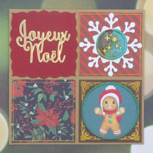 Carte de voeux joyeux noël bonhomme pain d'épices bonnet à pompon cachet de cire étoilé vert kraft