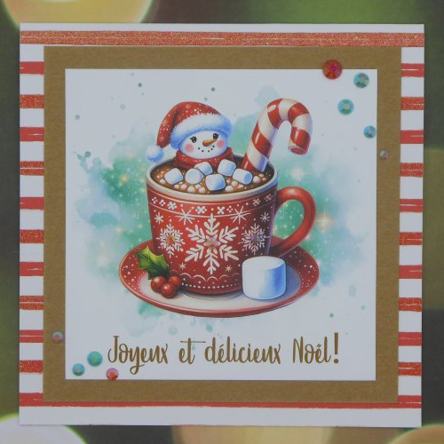 Carte joyeux et délicieux noël chocolat chaud mug rouge et blanc fait main
