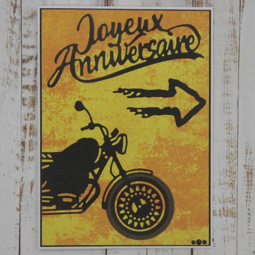 Carte anniversaire masculine homme motard moto noir et orange fait main