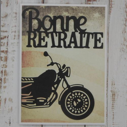 Carte bonne retraite moto masculine homme biker motard sur drapeau usa fait main