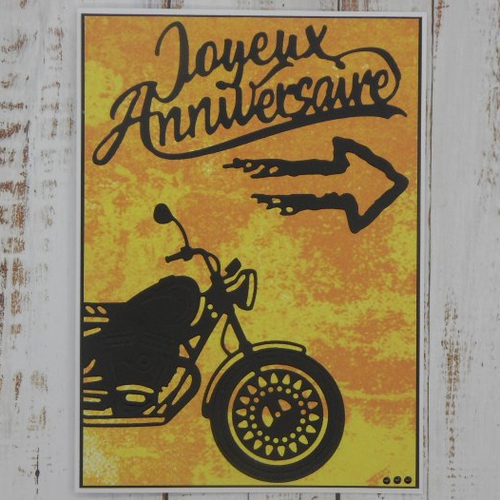 Carte anniversaire masculine homme motard moto noir et orange fait main