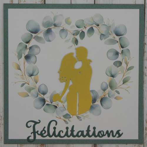 Carte félicitations coeur eucalyptus mariage pacs le bouquet tons vert fait main