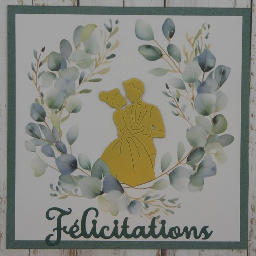 Carte félicitations eucalyptus mariage pacs une danse tons vert fait main