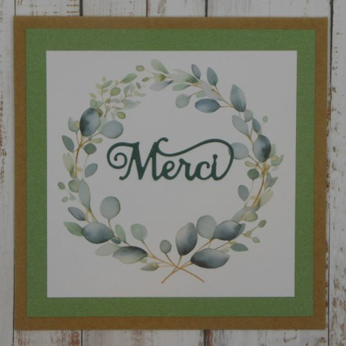 Carte merci remerciements couronne eucalyptus tons vert et kraft fait main