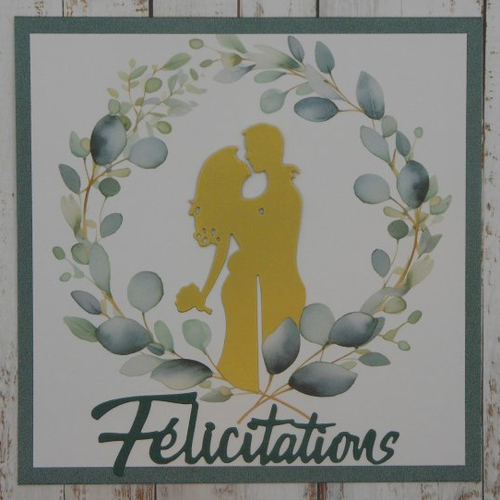 Carte félicitations eucalyptus mariage pacs le bouquet tons vert fait main
